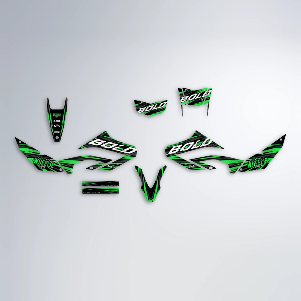 RAGE Yamaha WR 125X graphics kit parts layout in Green