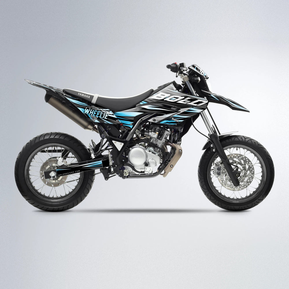 RAGE Yamaha WR 125X supermoto graphics kit in Light Blue & White