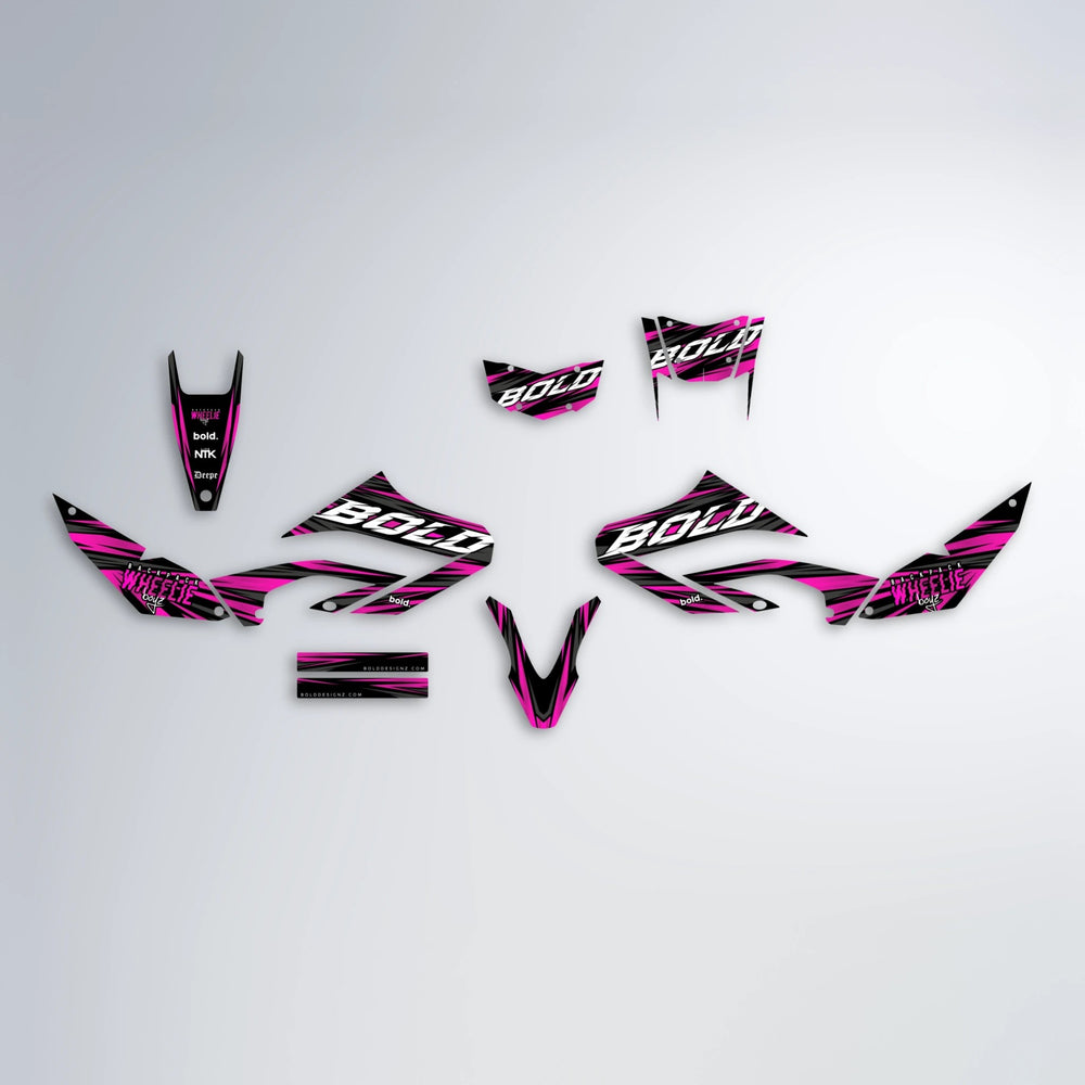RAGE Yamaha WR 125X graphics kit parts layout in Pink
