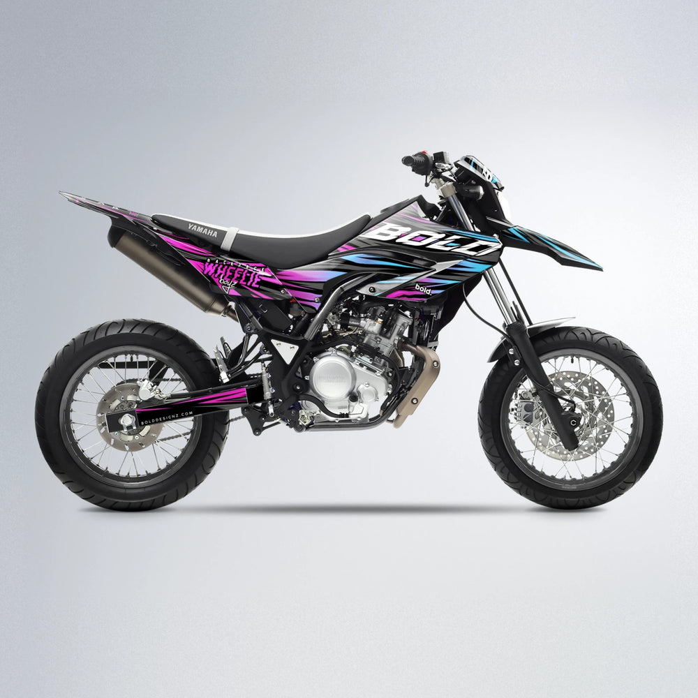RAGE Yamaha WR 125X supermoto graphics kit in Pink & Light Blue