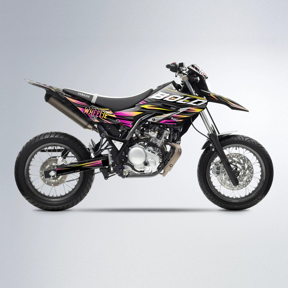 RAGE Yamaha WR 125X supermoto graphics kit in Pink & Yellow