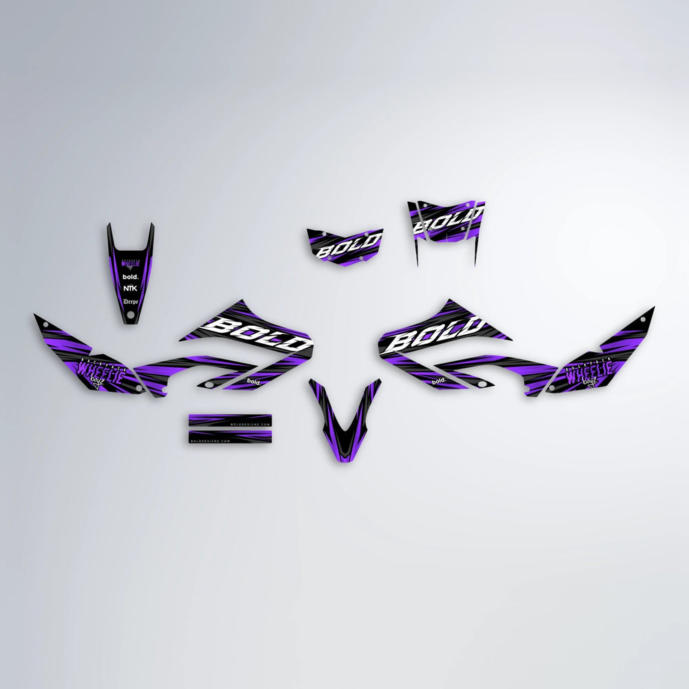 RAGE Yamaha WR 125X graphics kit parts layout in Purple