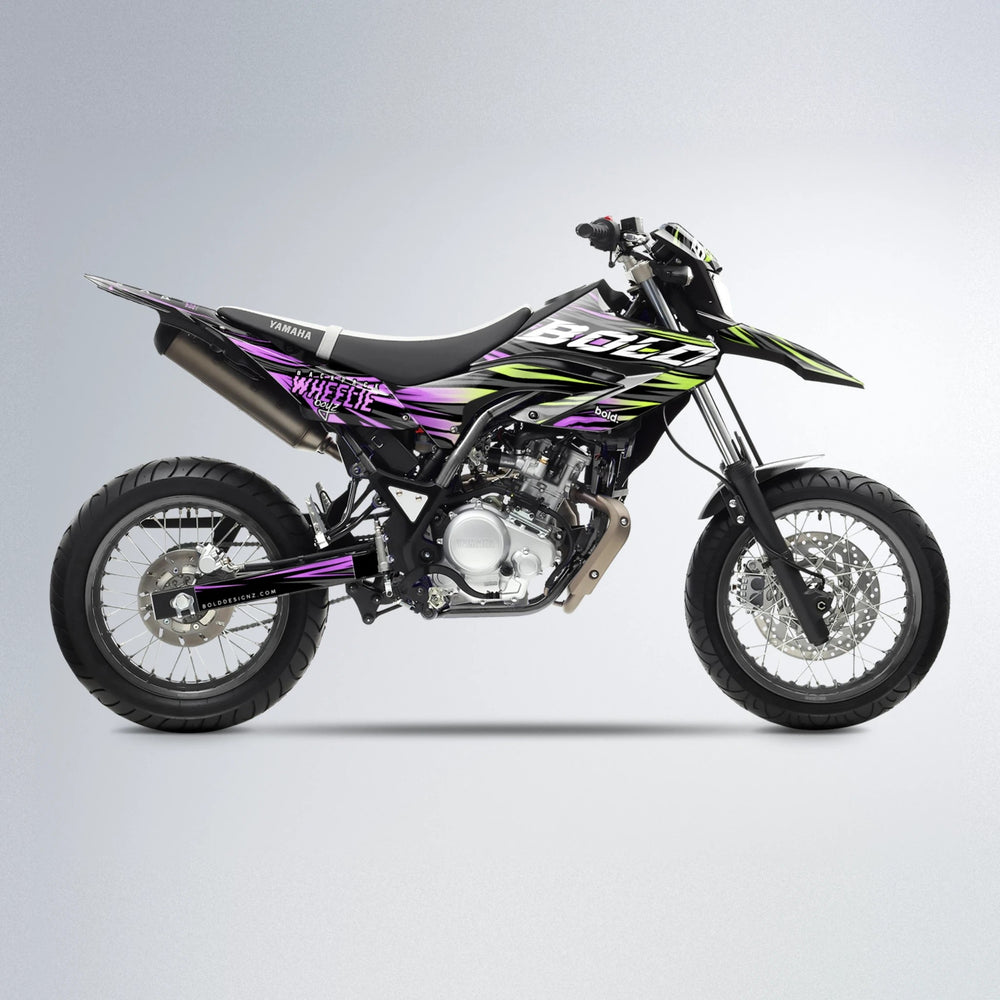 RAGE Yamaha WR 125X supermoto graphics kit in Purple & Yellow