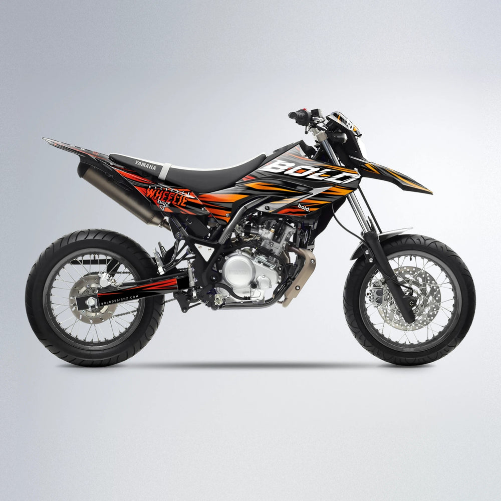 RAGE Yamaha WR 125X supermoto graphics kit in Red & Orange
