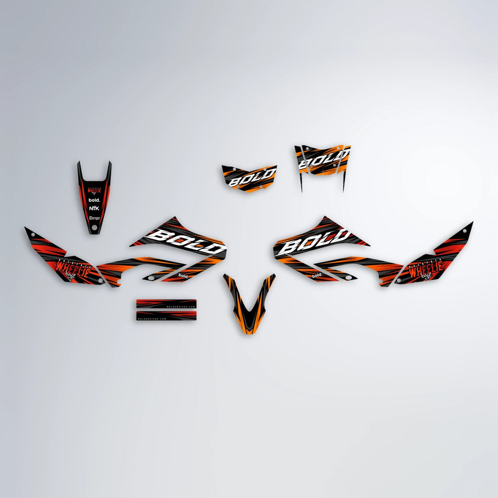 RAGE Yamaha WR 125X graphics kit parts layout in Red & Orange