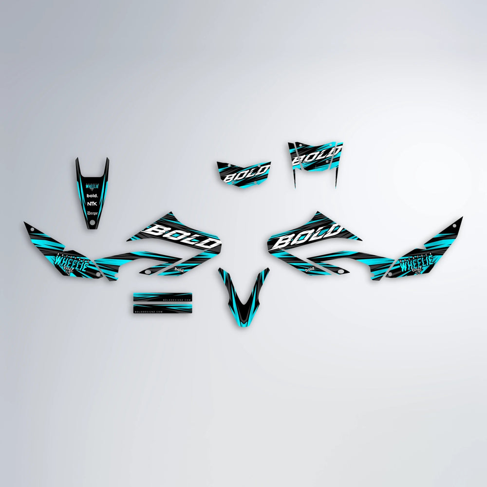 RAGE Yamaha WR 125X graphics kit parts layout in Teal