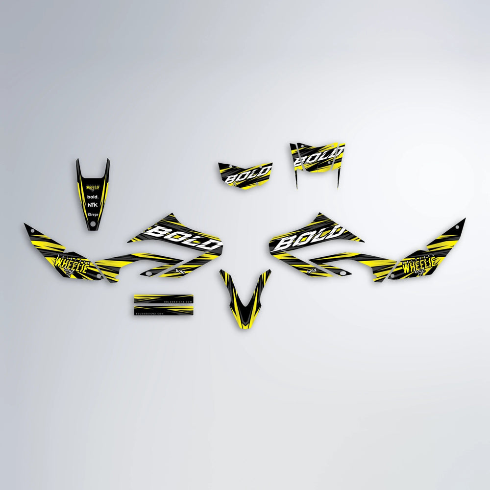 RAGE Yamaha WR 125X graphics kit parts layout in Yellow