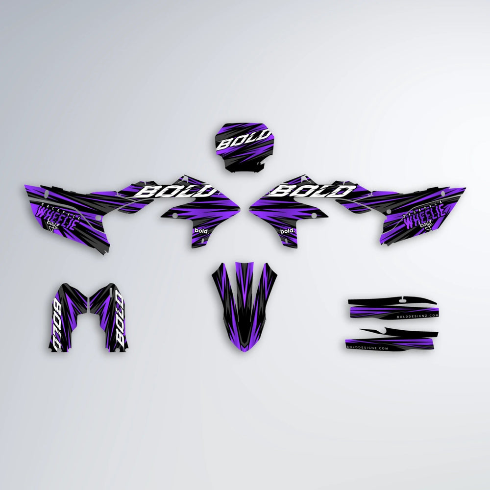 RAGE Yamaha YZF MX graphics kit parts layout in Purple