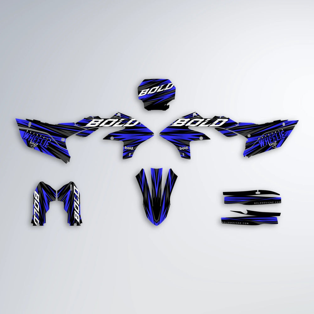 RAGE Yamaha YZF SM graphics kit parts layout in Blue