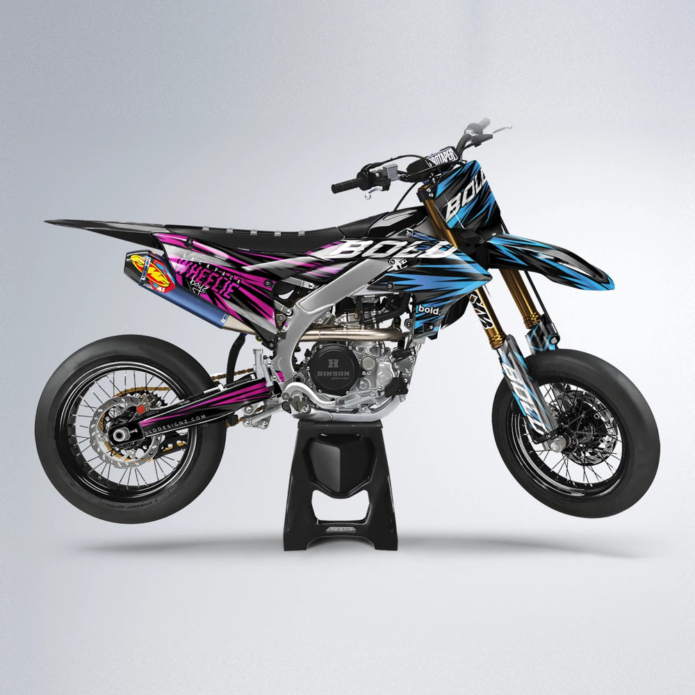 RAGE Yamaha YZF SM supermoto graphics kit in Pink & Light Blue