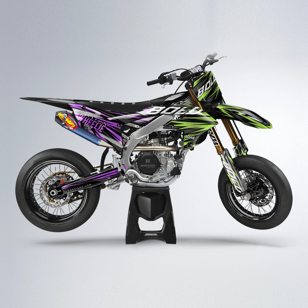 RAGE Yamaha YZF SM supermoto graphics kit in Purple & Yellow