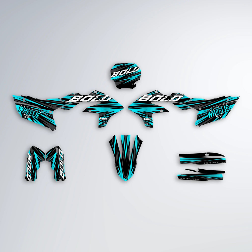 RAGE Yamaha YZF SM graphics kit parts layout in Teal