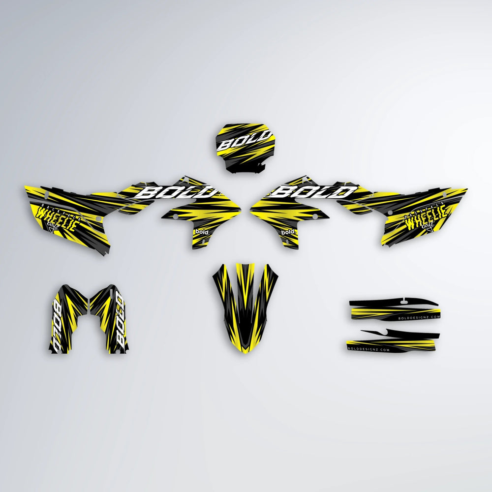 RAGE Yamaha YZF SM graphics kit parts layout in Yellow