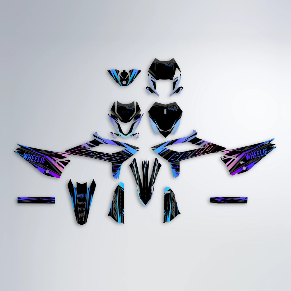 RAINBOW Beta graphics kit parts layout in Blue Purple Fade