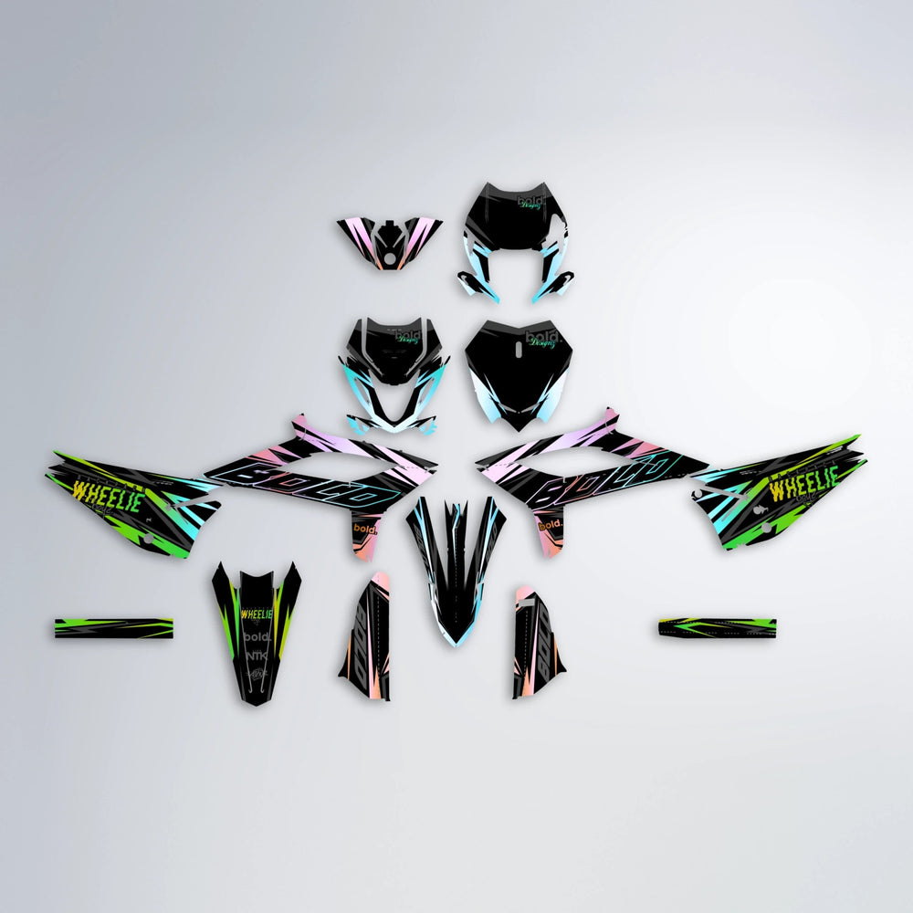 RAINBOW Beta graphics kit parts layout in Cyan & Green