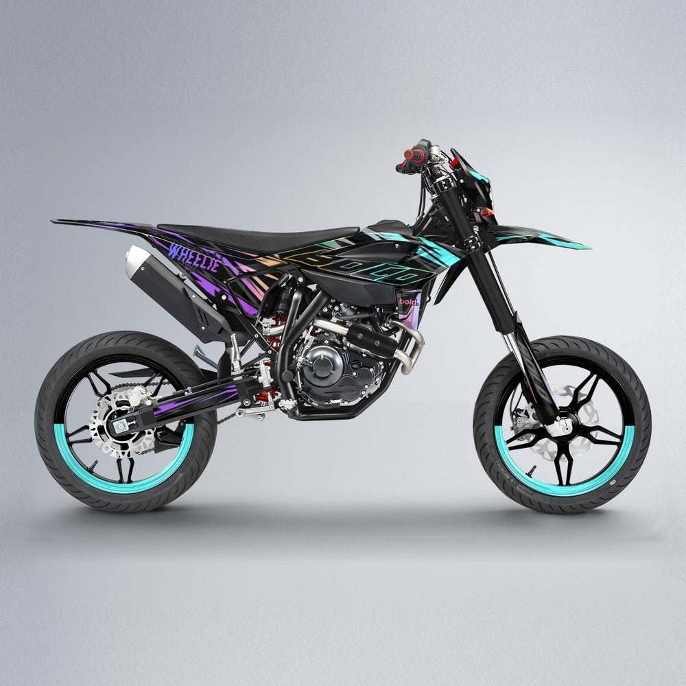 RAINBOW Beta supermoto graphics kit in Purple & Yellow