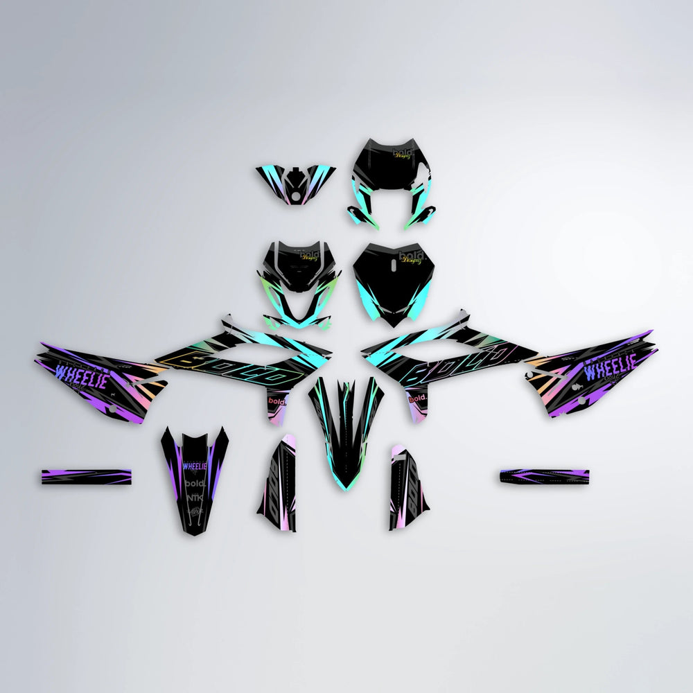 RAINBOW Beta graphics kit parts layout in Purple & Yellow