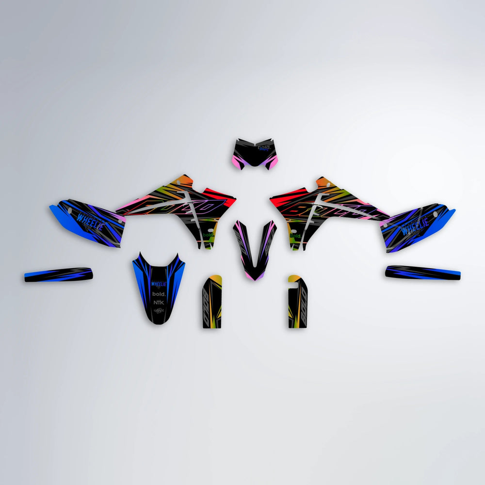 RAINBOW Fantic graphics kit parts layout in Blue