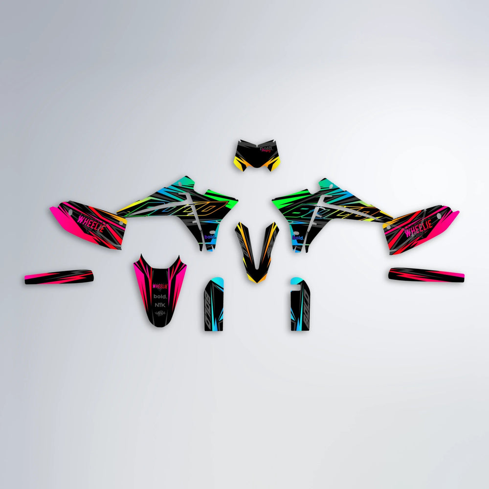 RAINBOW Fantic graphics kit parts layout in Custom Colour