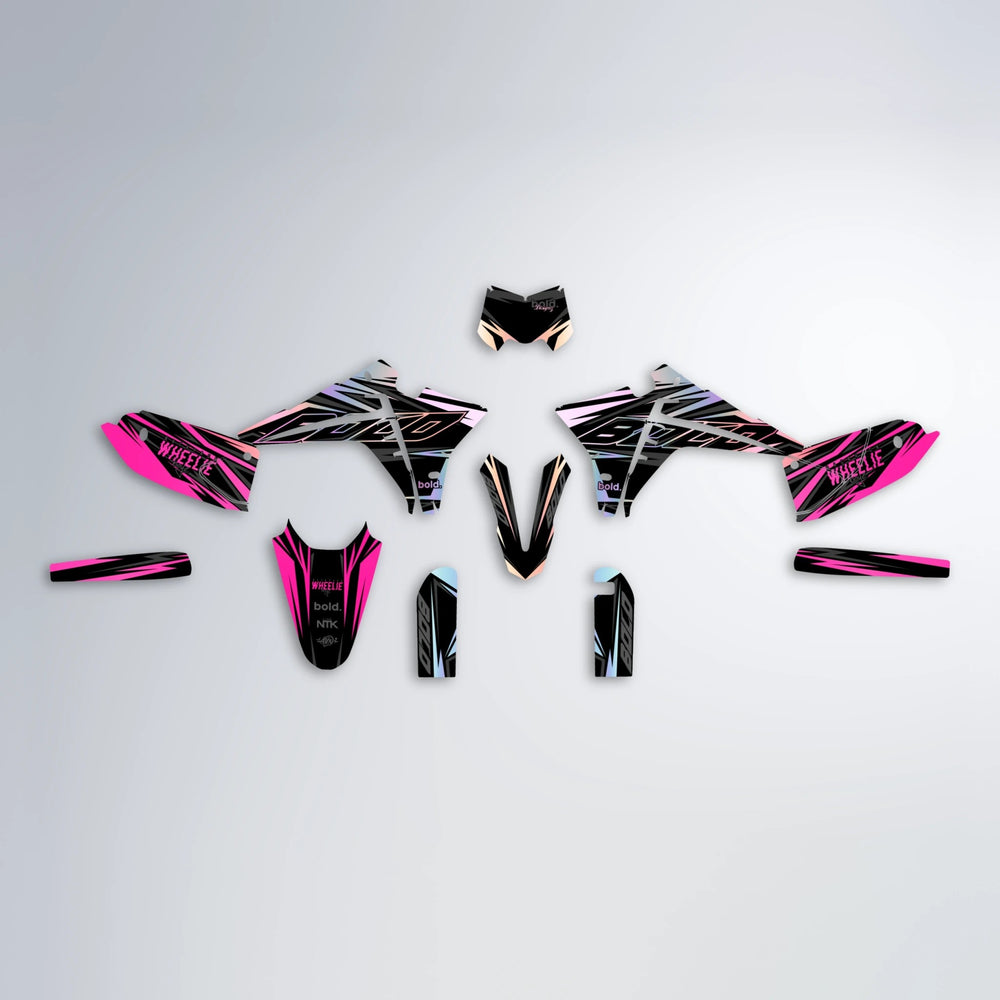 RAINBOW Fantic graphics kit parts layout in Flamingo