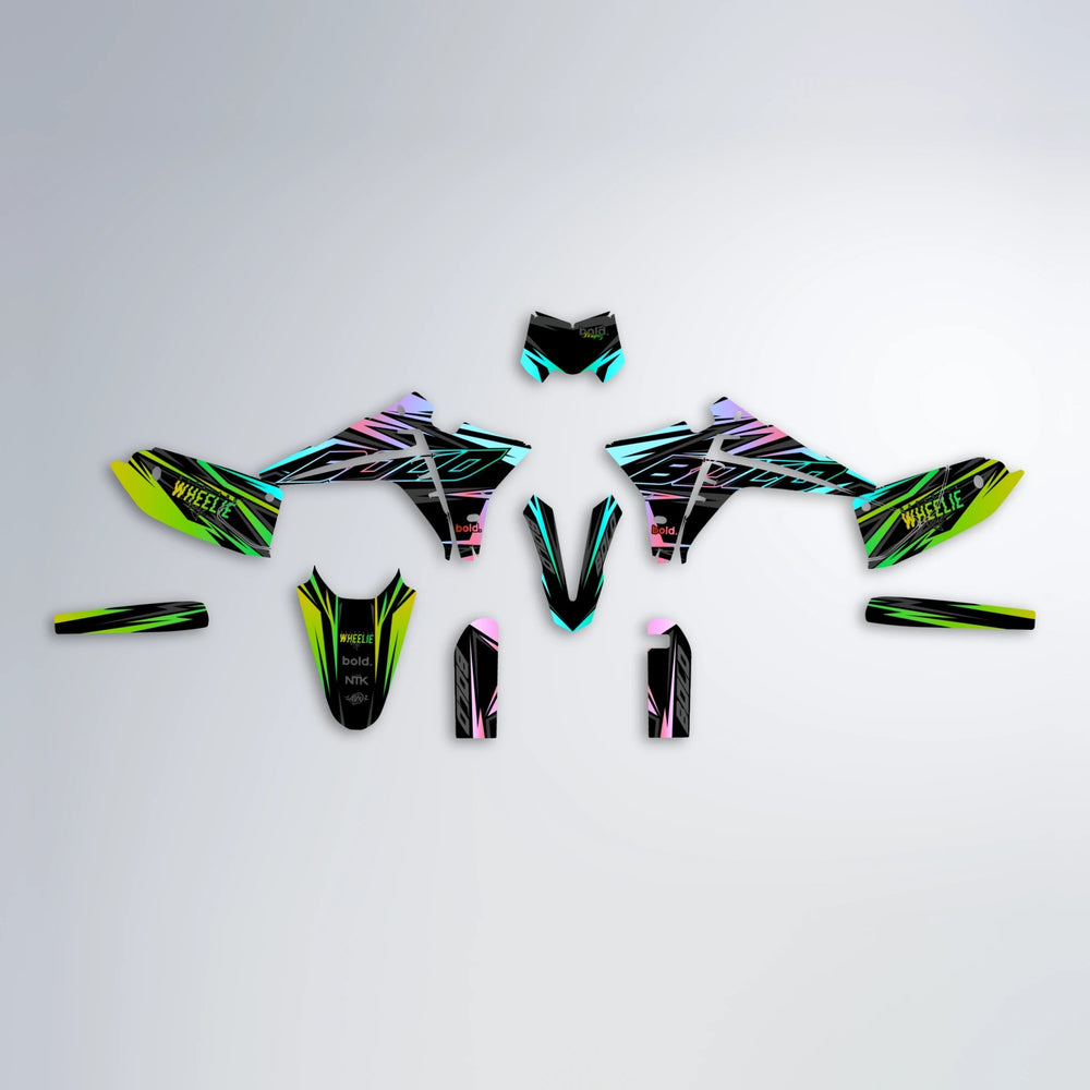 RAINBOW Fantic graphics kit parts layout in Green