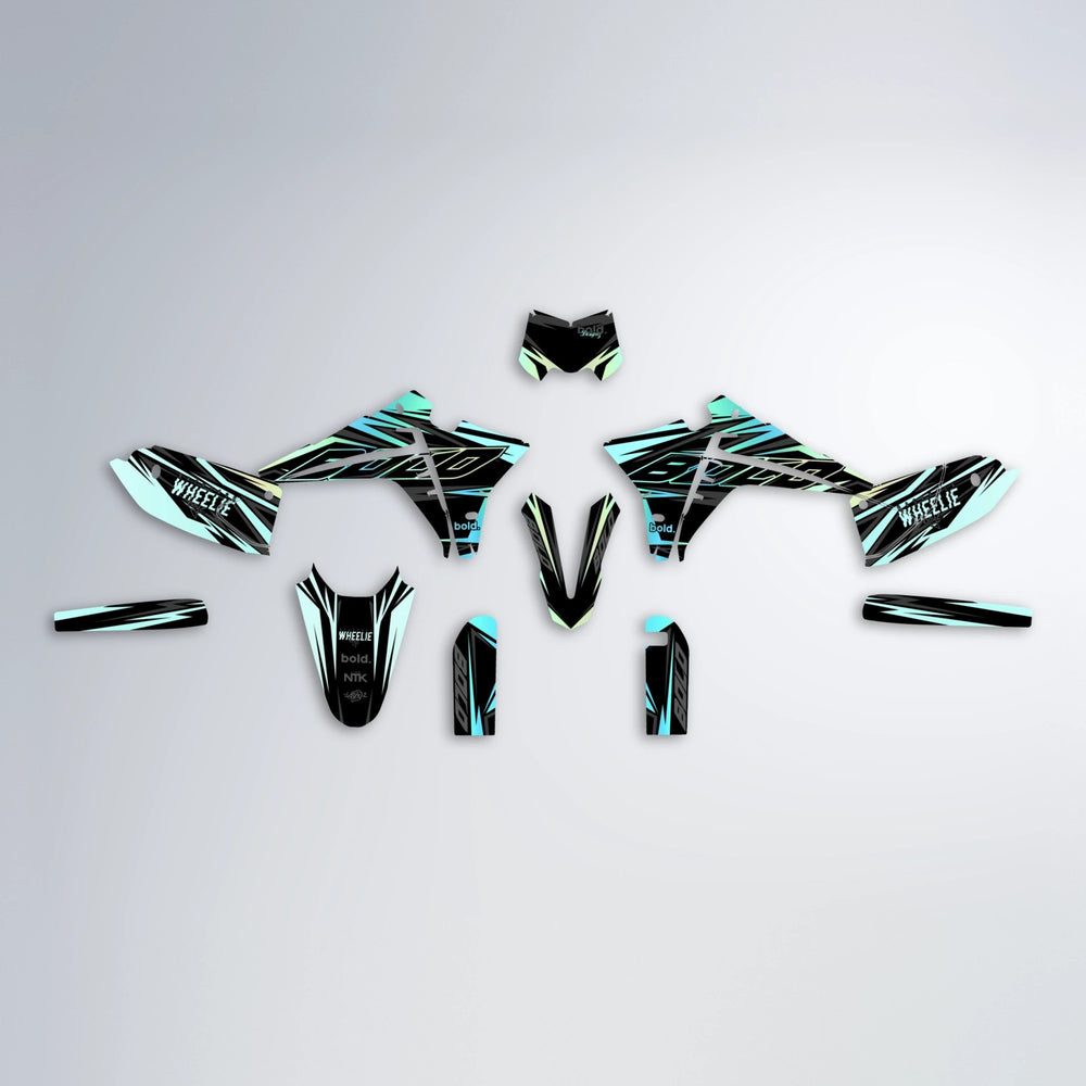 RAINBOW Fantic graphics kit parts layout in Mint