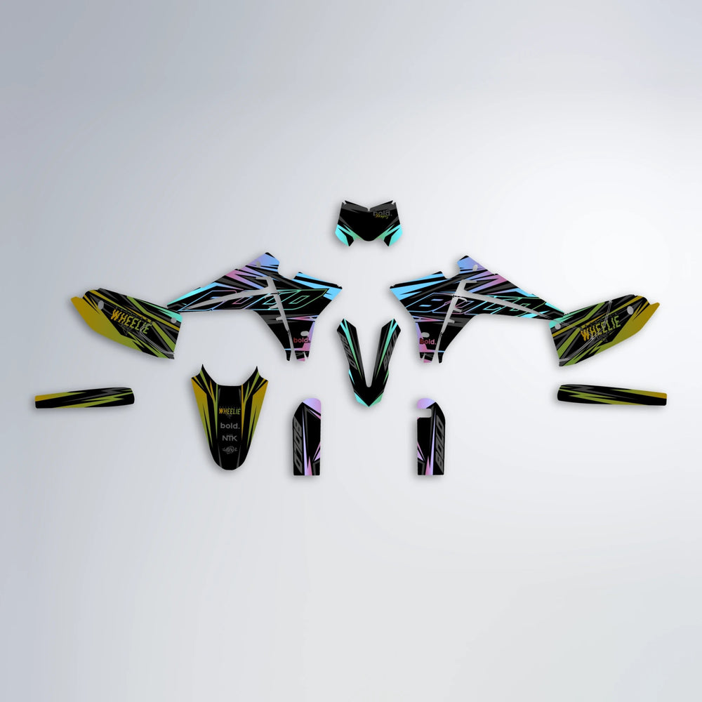 RAINBOW Fantic graphics kit parts layout in Olive