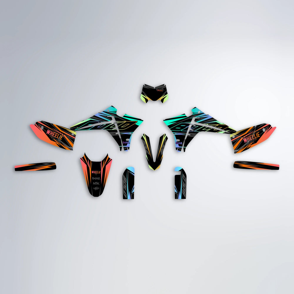 RAINBOW Fantic graphics kit parts layout in Orange
