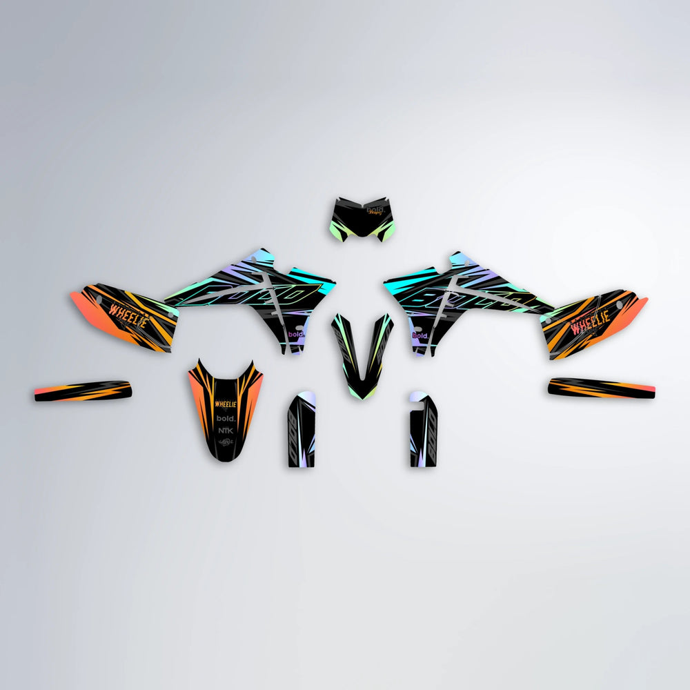 RAINBOW Fantic graphics kit parts layout in Orange & Yellow