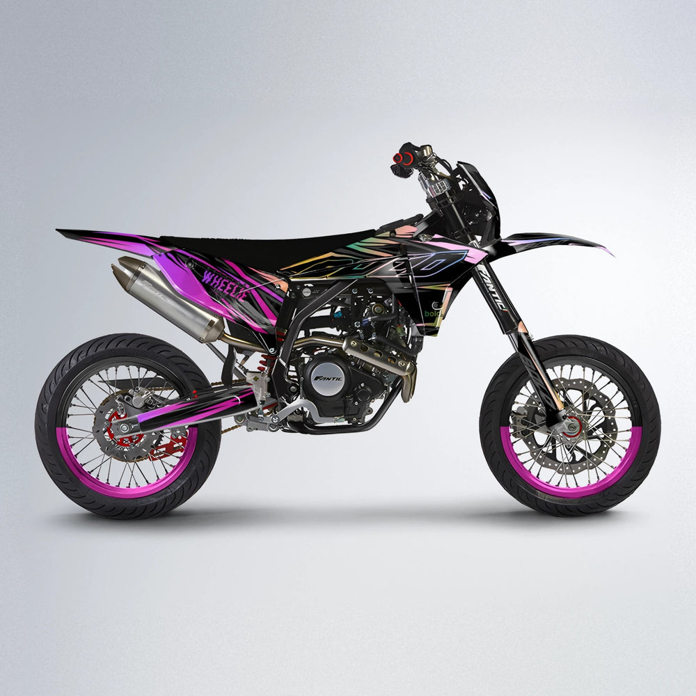 RAINBOW Fantic supermoto graphics kit in Pink & Light Blue