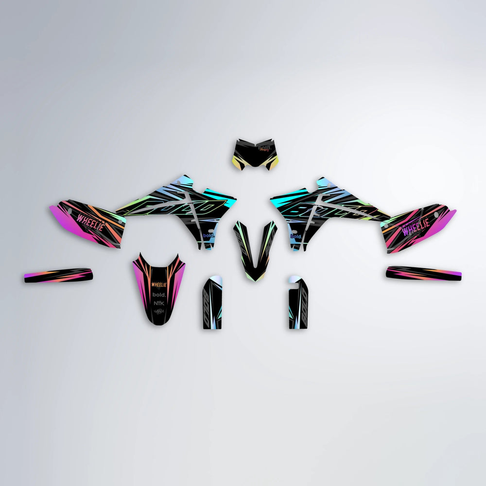 RAINBOW Fantic graphics kit parts layout in Pink & Yellow