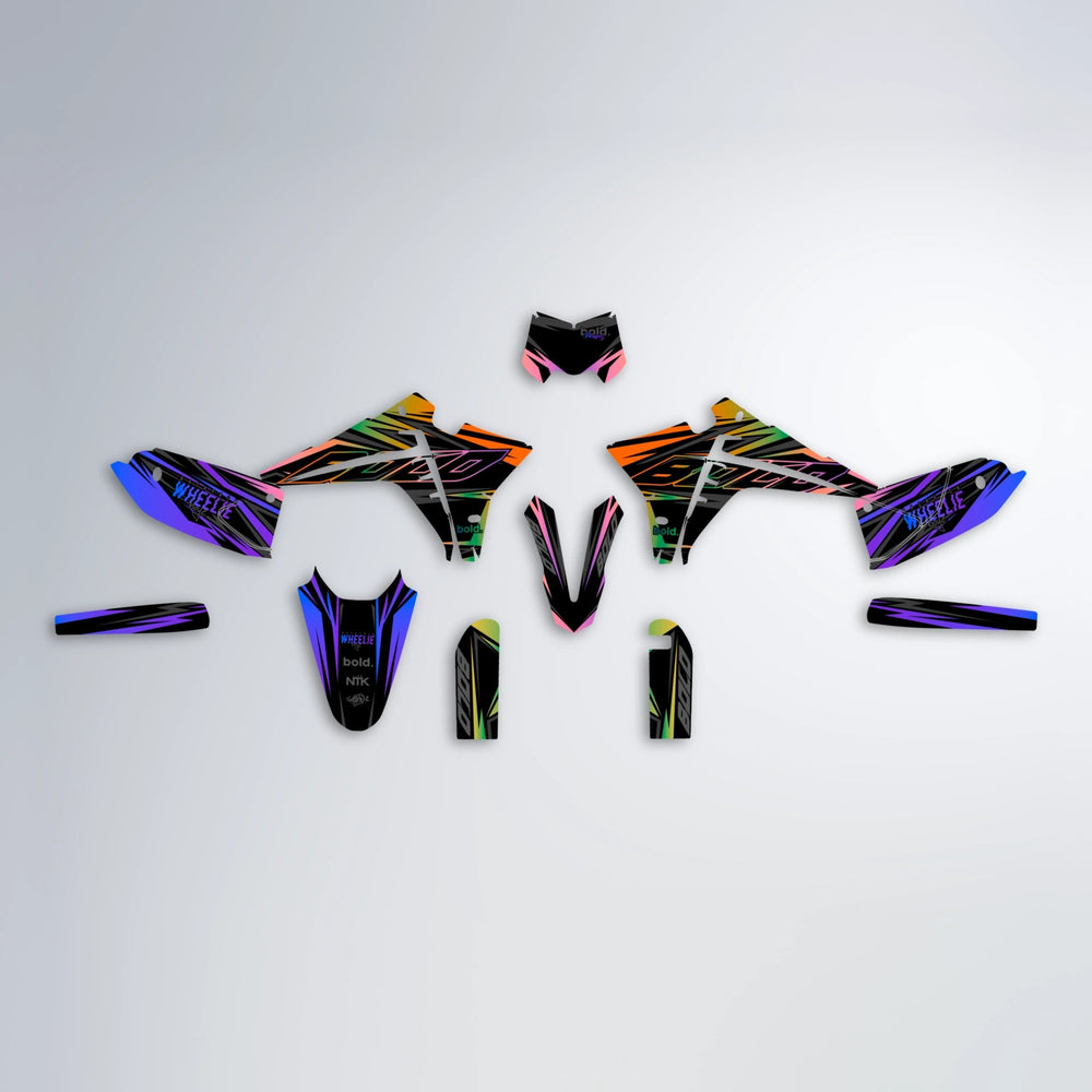 RAINBOW Fantic graphics kit parts layout in Purple