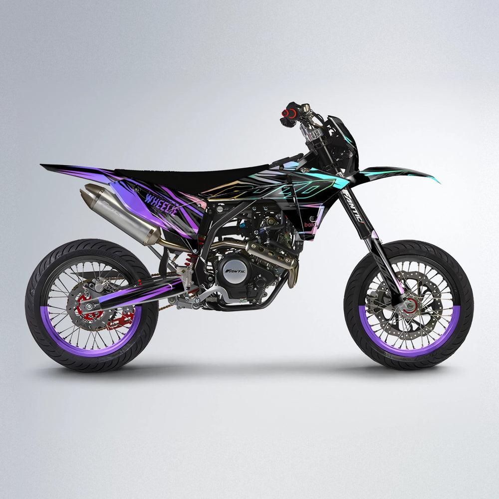RAINBOW Fantic supermoto graphics kit in Purple & Yellow