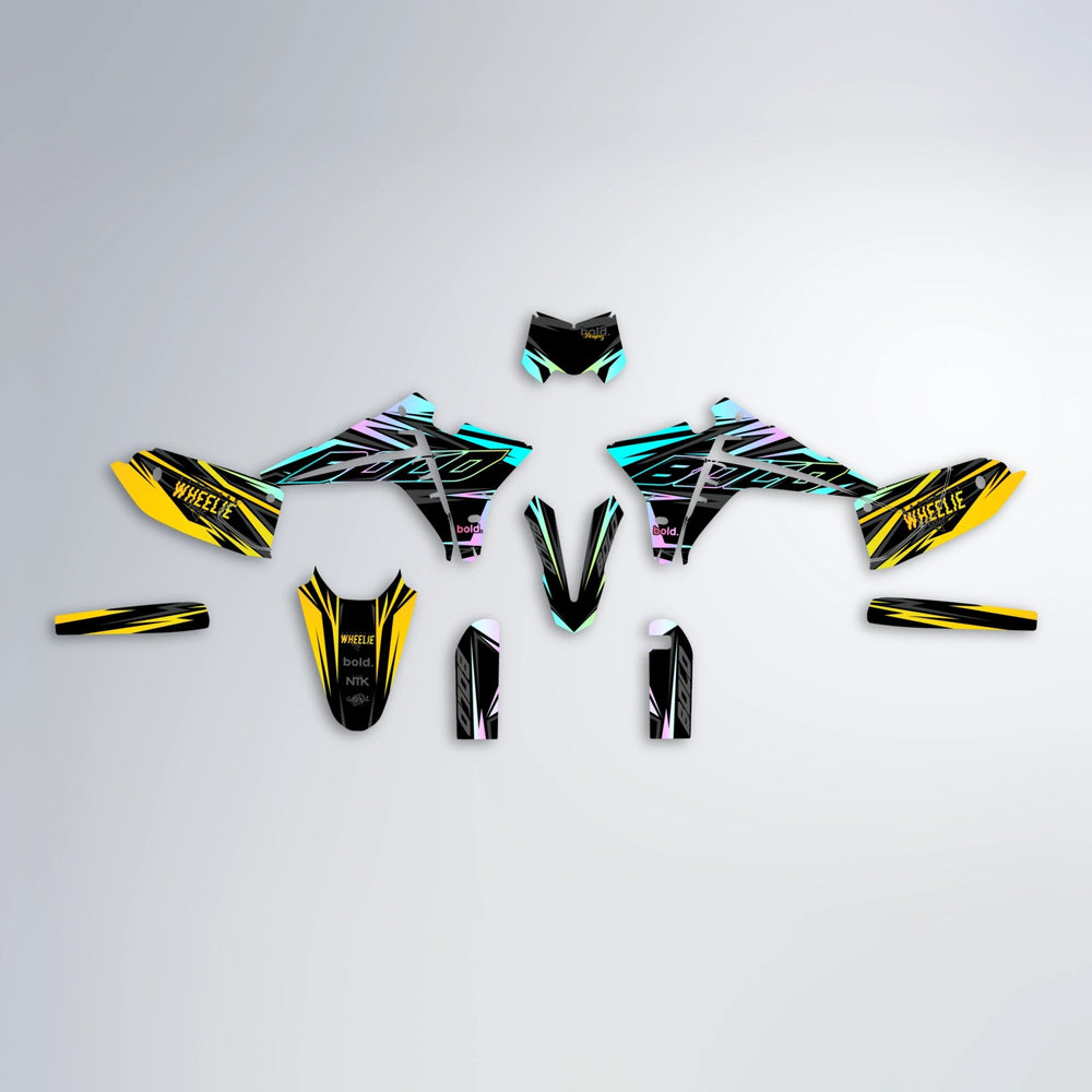 RAINBOW Fantic graphics kit parts layout in Yellow