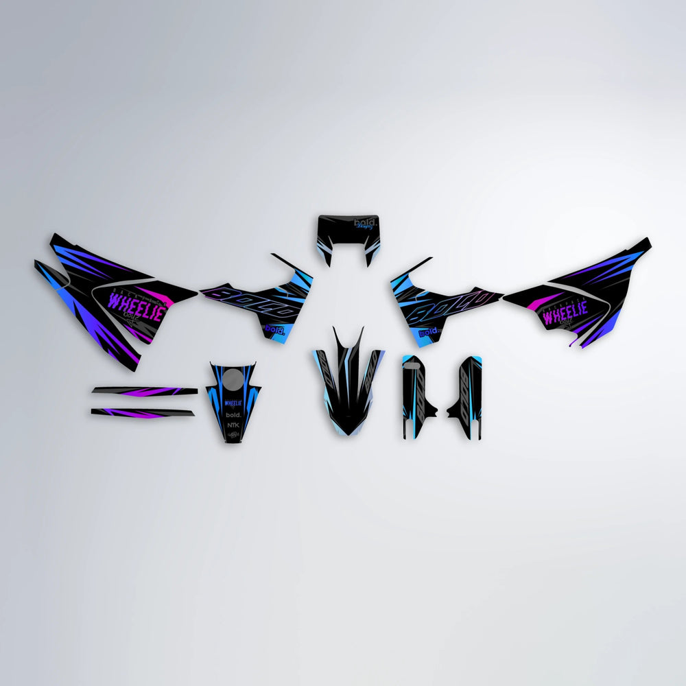 RAINBOW Husqvarna 701 graphics kit parts layout in Blue Purple Fade