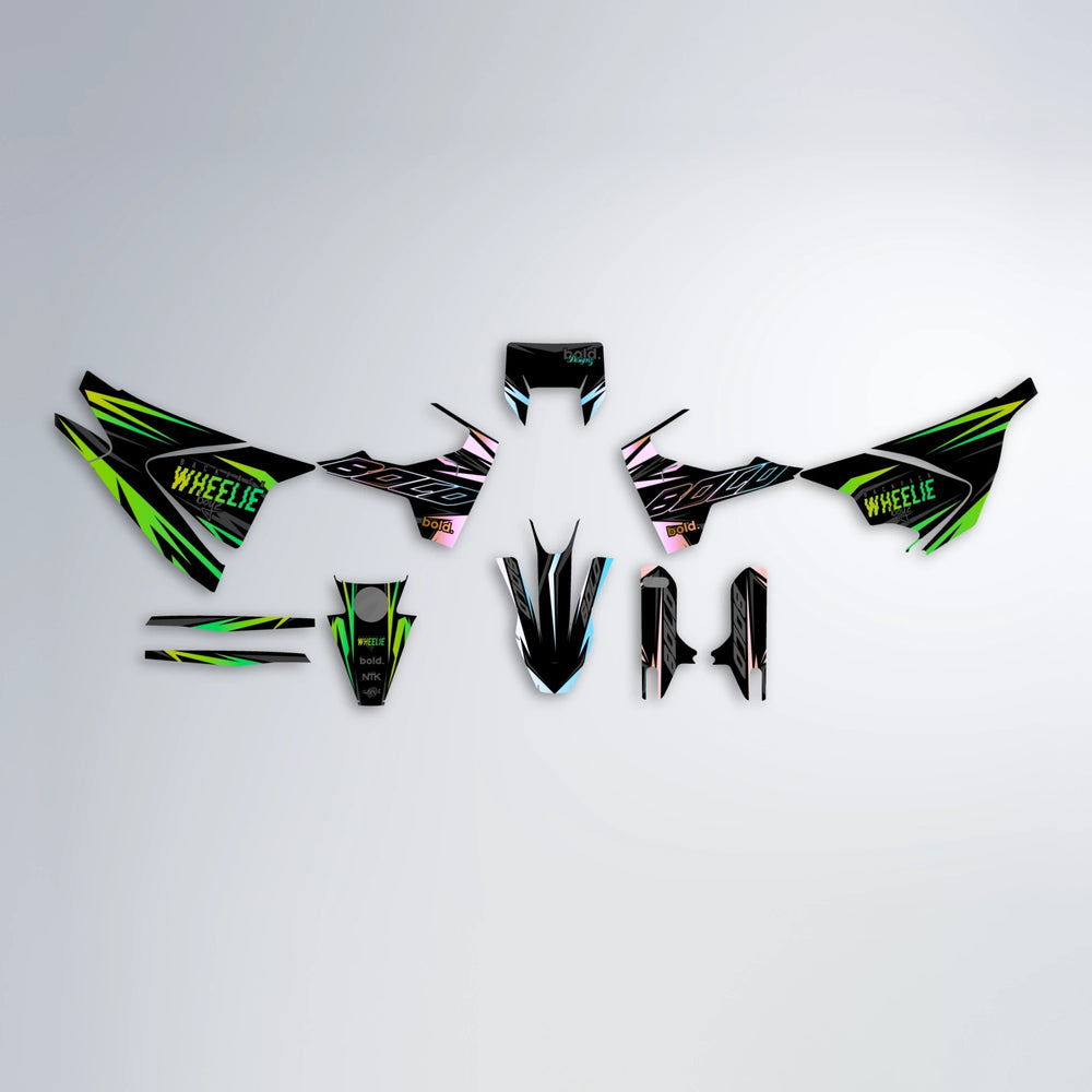 RAINBOW Husqvarna 701 graphics kit parts layout in Cyan & Green