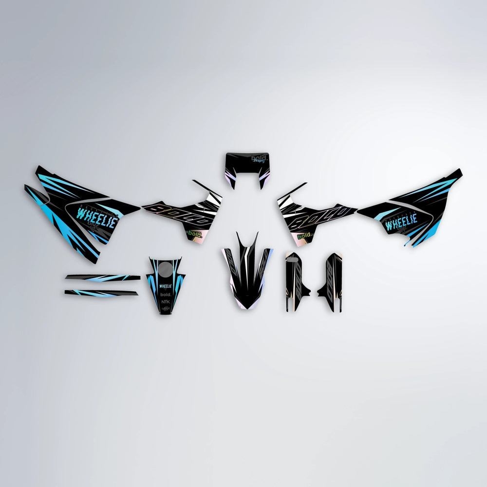 RAINBOW Husqvarna 701 graphics kit parts layout in Light Blue & White