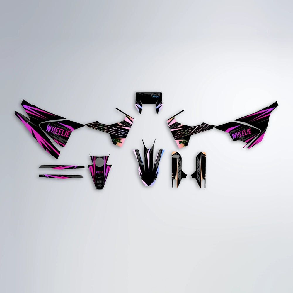 RAINBOW Husqvarna 701 graphics kit parts layout in Pink & Light Blue