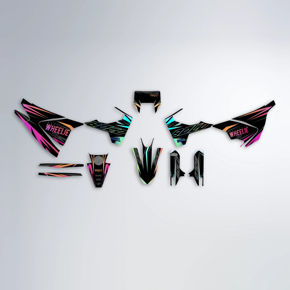 RAINBOW Husqvarna 701 graphics kit parts layout in Pink & Yellow