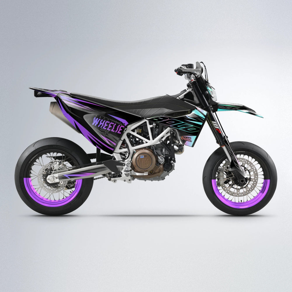 RAINBOW Husqvarna 701 supermoto graphics kit in Purple & Yellow