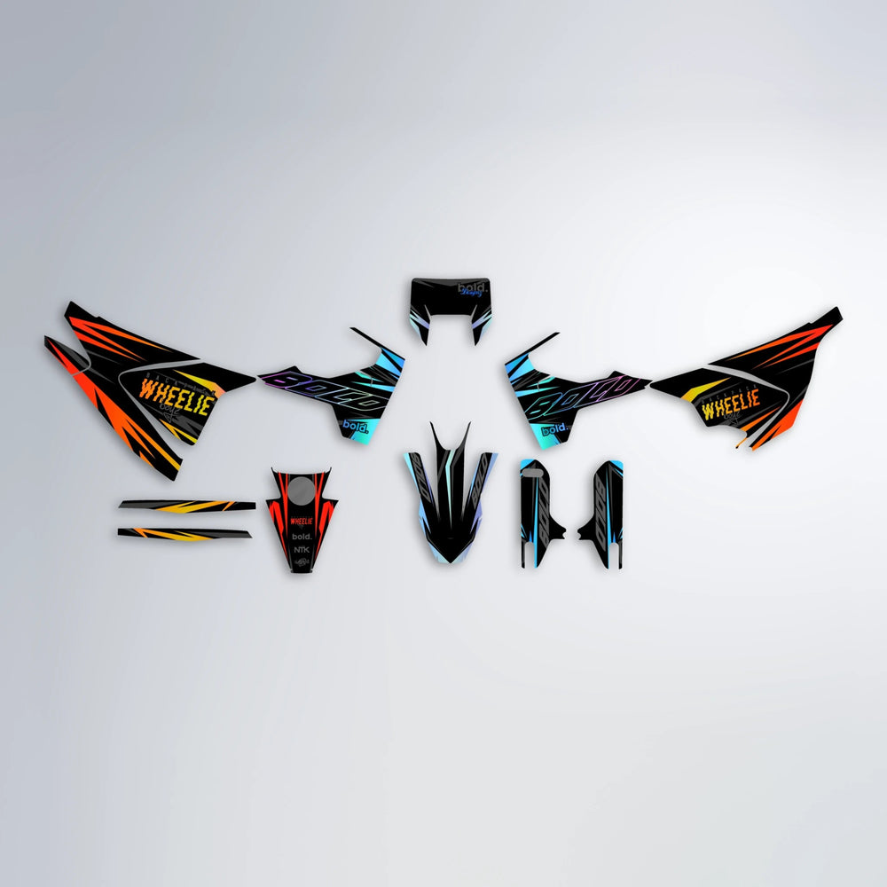 RAINBOW Husqvarna 701 graphics kit parts layout in Sunset Fade