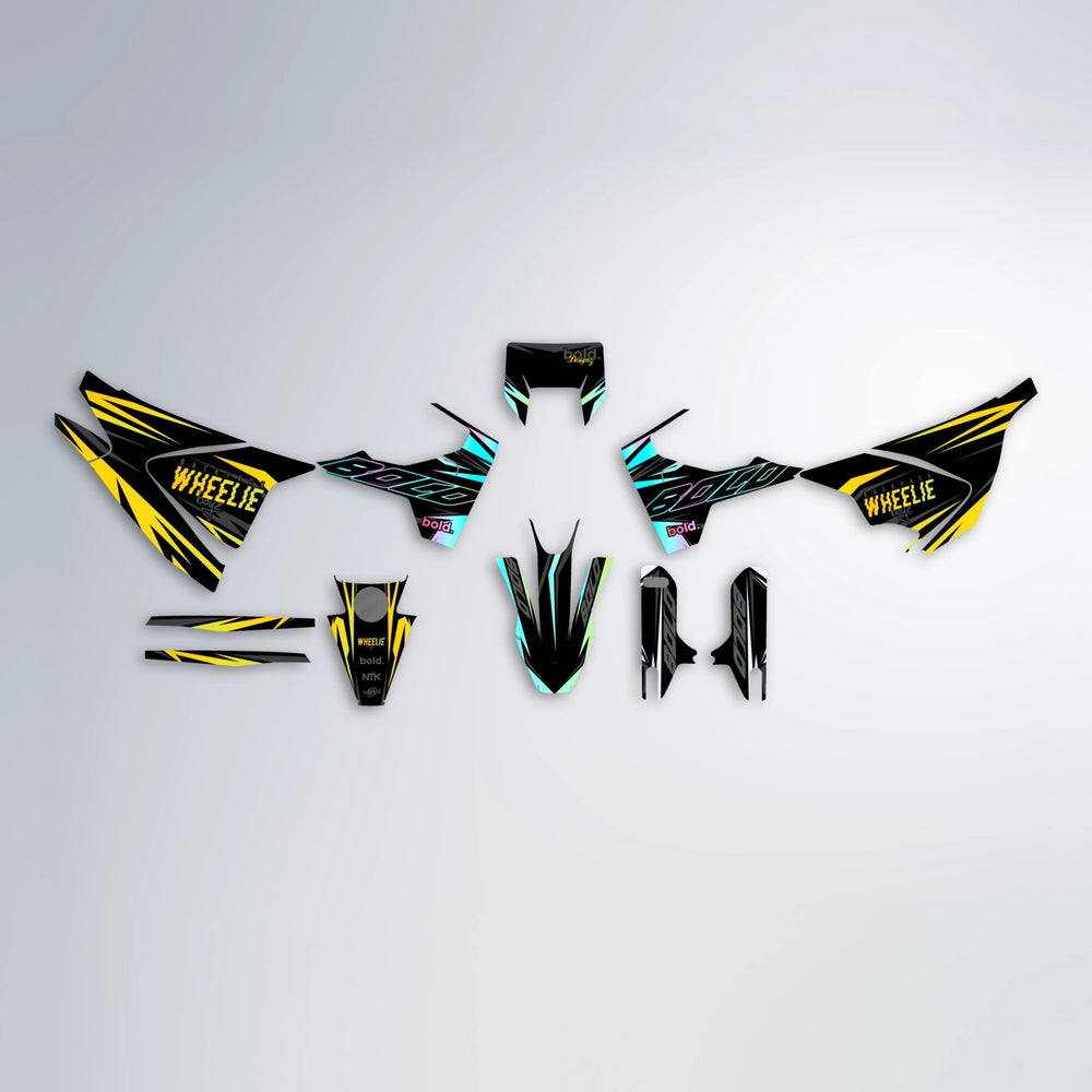 RAINBOW Husqvarna 701 graphics kit parts layout in Yellow