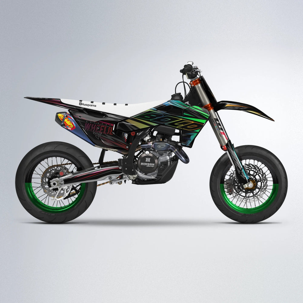 RAINBOW Husqvarna FE/TE supermoto graphics kit in Black & Red