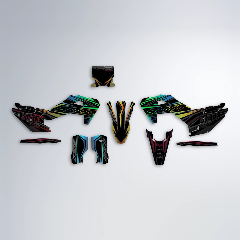 RAINBOW Husqvarna FE/TE graphics kit parts layout in Black & Red