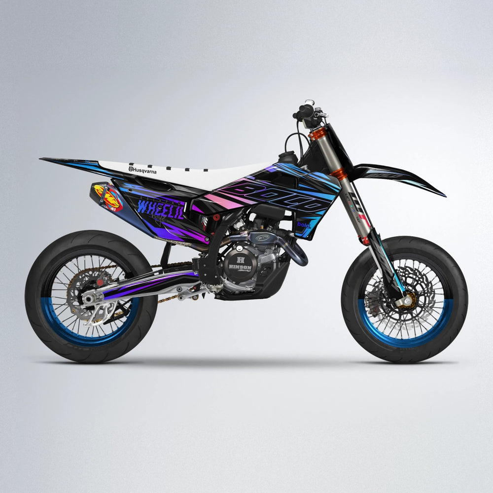 RAINBOW Husqvarna FE/TE supermoto graphics kit in Blue Purple Fade