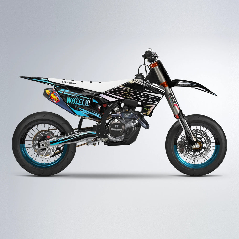 RAINBOW Husqvarna FE/TE supermoto graphics kit in Light Blue & White