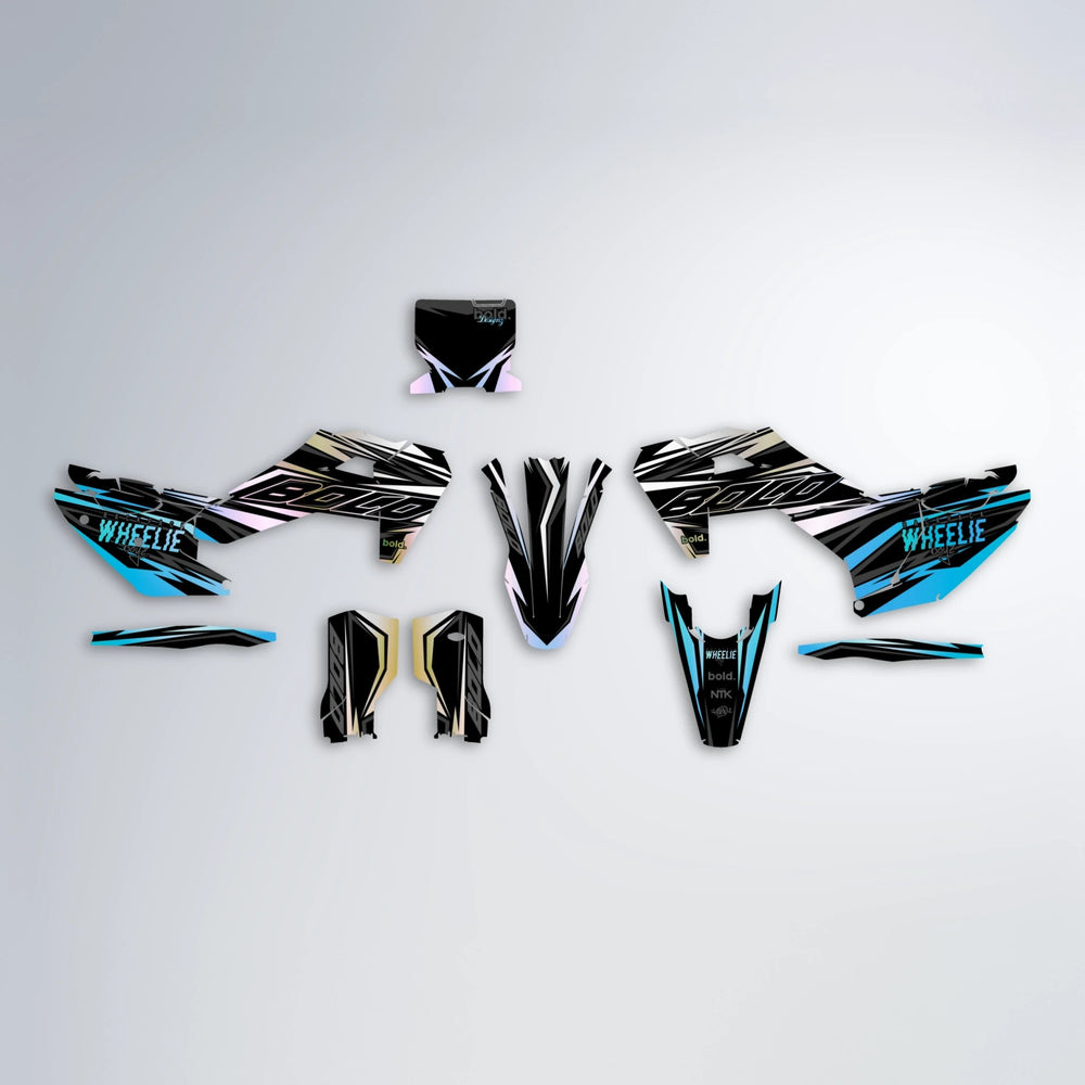 RAINBOW Husqvarna FE/TE graphics kit parts layout in Light Blue & White