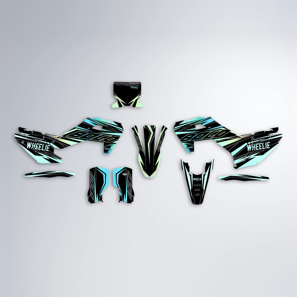 RAINBOW Husqvarna FE/TE graphics kit parts layout in Mint
