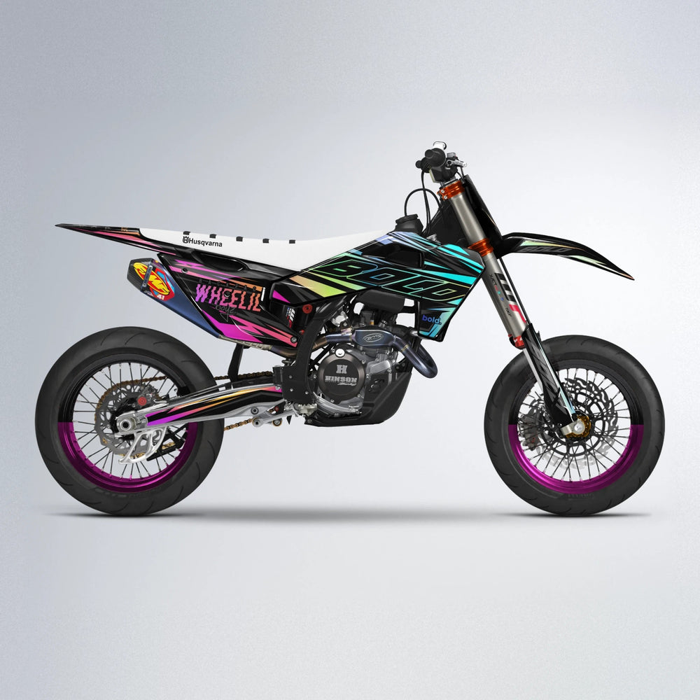 RAINBOW Husqvarna FE/TE supermoto graphics kit in Pink & Yellow
