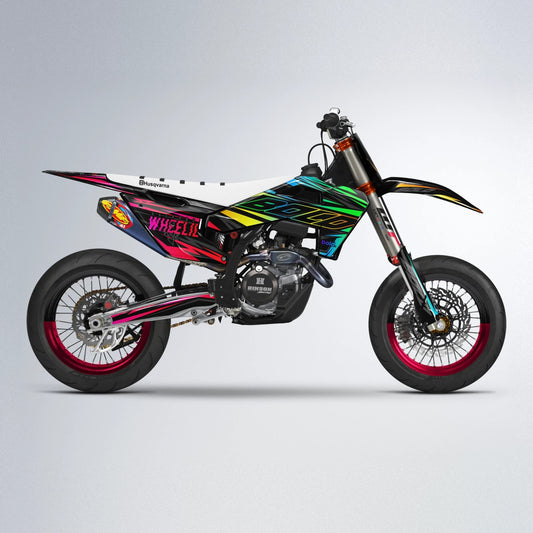 RAINBOW Husqvarna FE/TE supermoto graphics kit in Rainbow